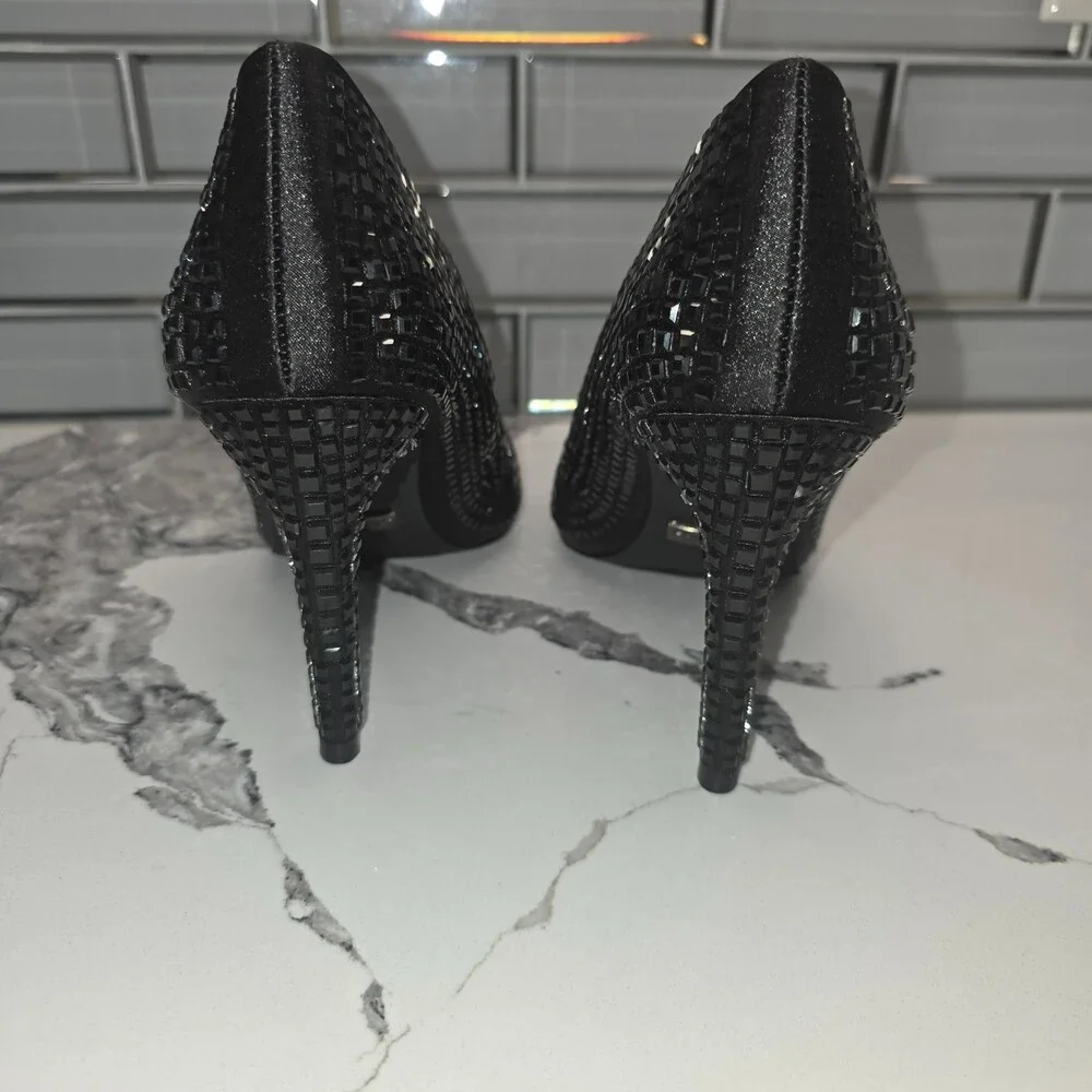 Lauren Lorraine Dazzle Shoes Womens 8.5 Black Heels Pumps Rhinestone New‎ NWB
